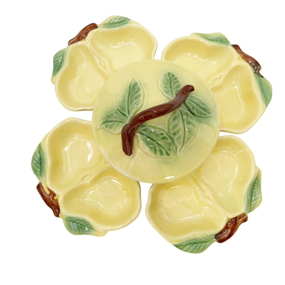 vintage Belmar California Pottery yellow 6-piece Snack Set Pear Serving Dishes